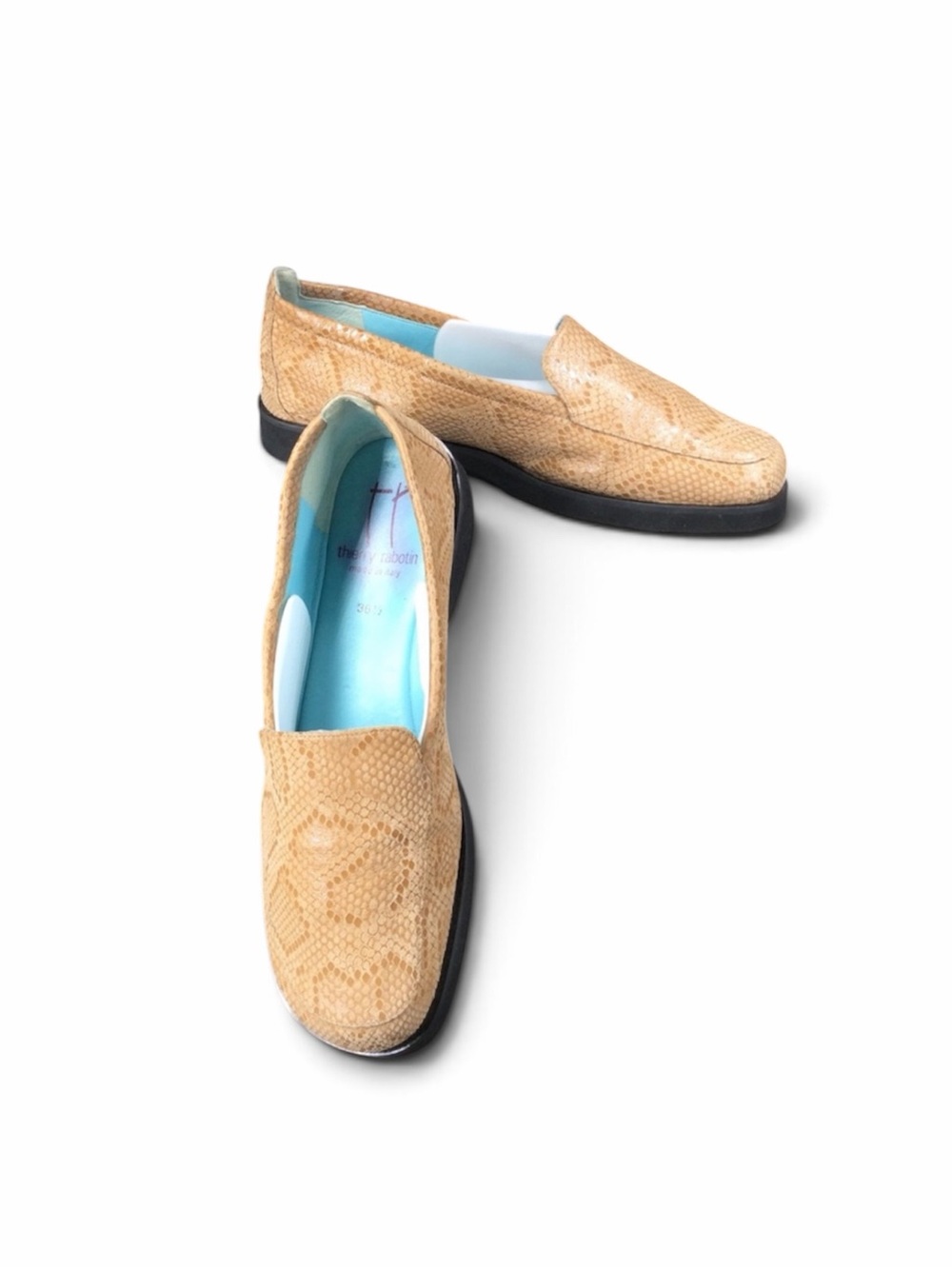 Thierry Rabotin Tan Leather Snakeskin Slip-On Loafers